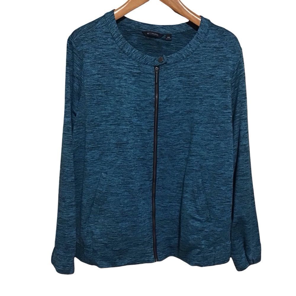 H by Halston Teal Space Dye Zip‎ Bomber MOTO Jacket 28W